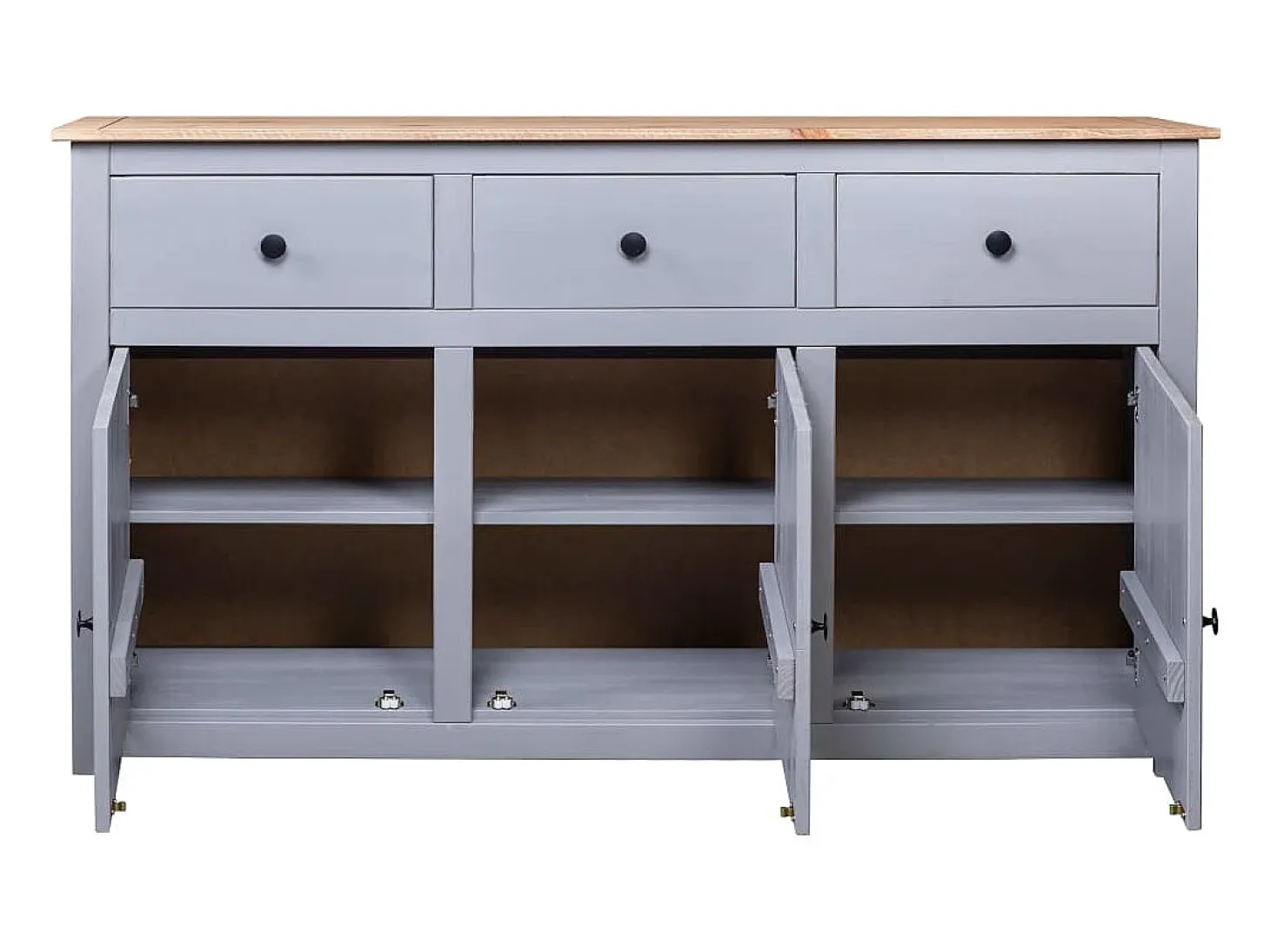 Aparador de madera maciza pino estilo Panamá gris 135x40x80 cm
