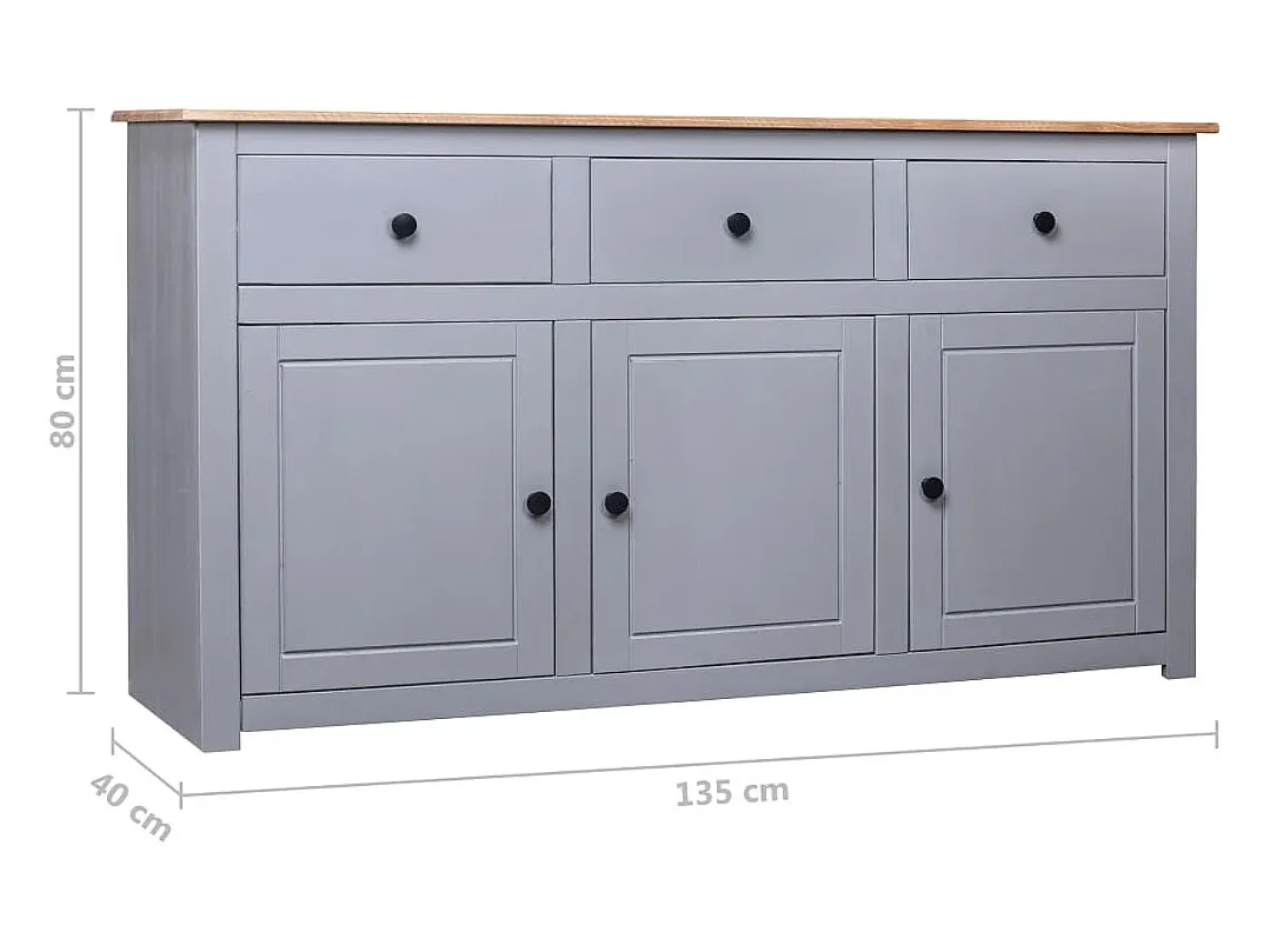 Aparador de madera maciza pino estilo Panamá gris 135x40x80 cm