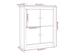 Aparador de madera maciza de pino gris 83x41,5x100 cm