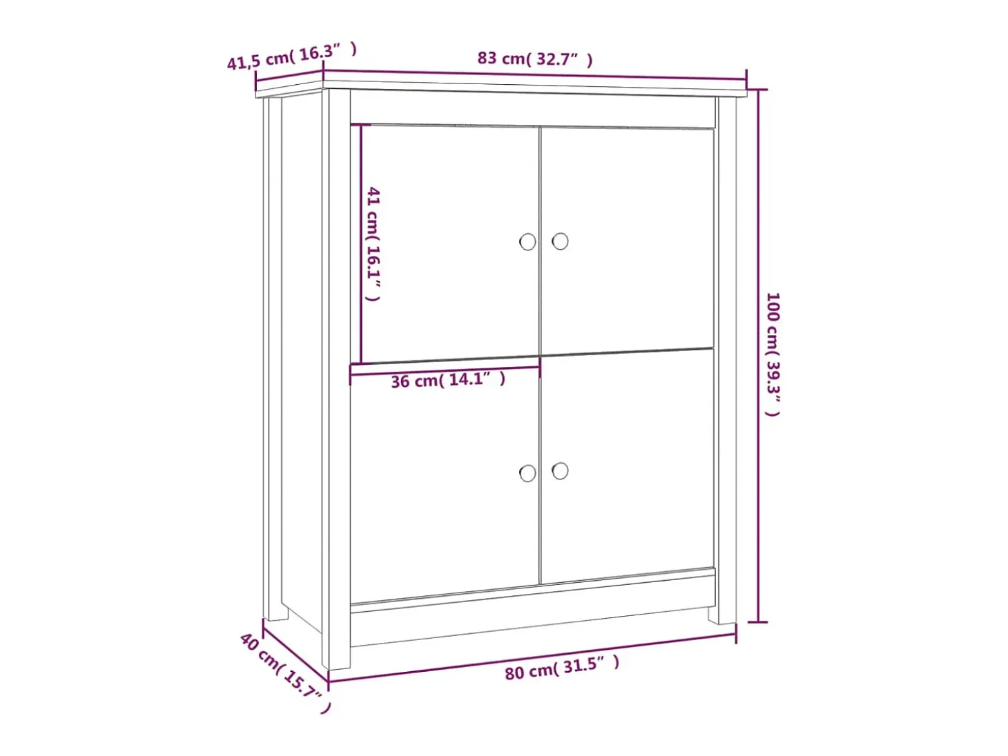 Aparador de madera maciza de pino gris 83x41,5x100 cm