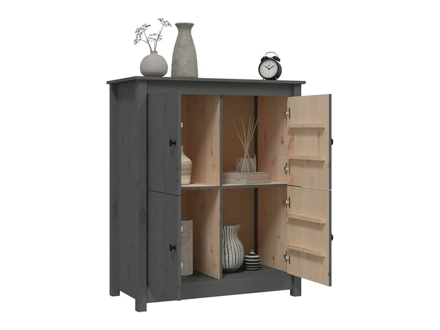 Aparador de madera maciza de pino gris 83x41,5x100 cm