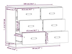 Aparador de madera maciza de pino gris 100x40x75 cm