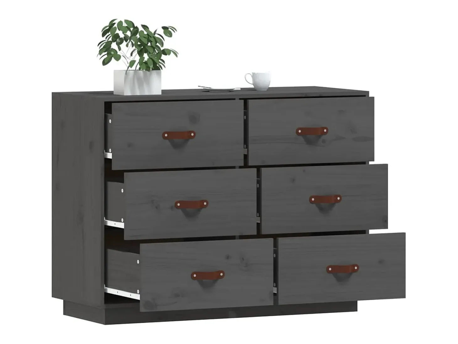 Aparador de madera maciza de pino gris 100x40x75 cm