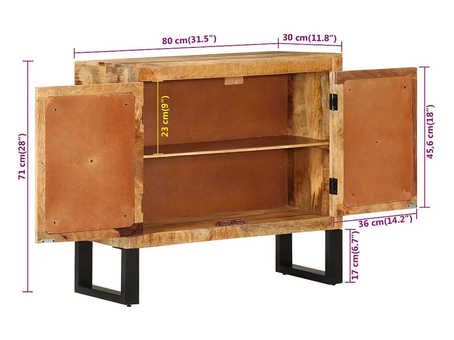 Aparador de madera maciza de mango y metal 80x30x71 cm