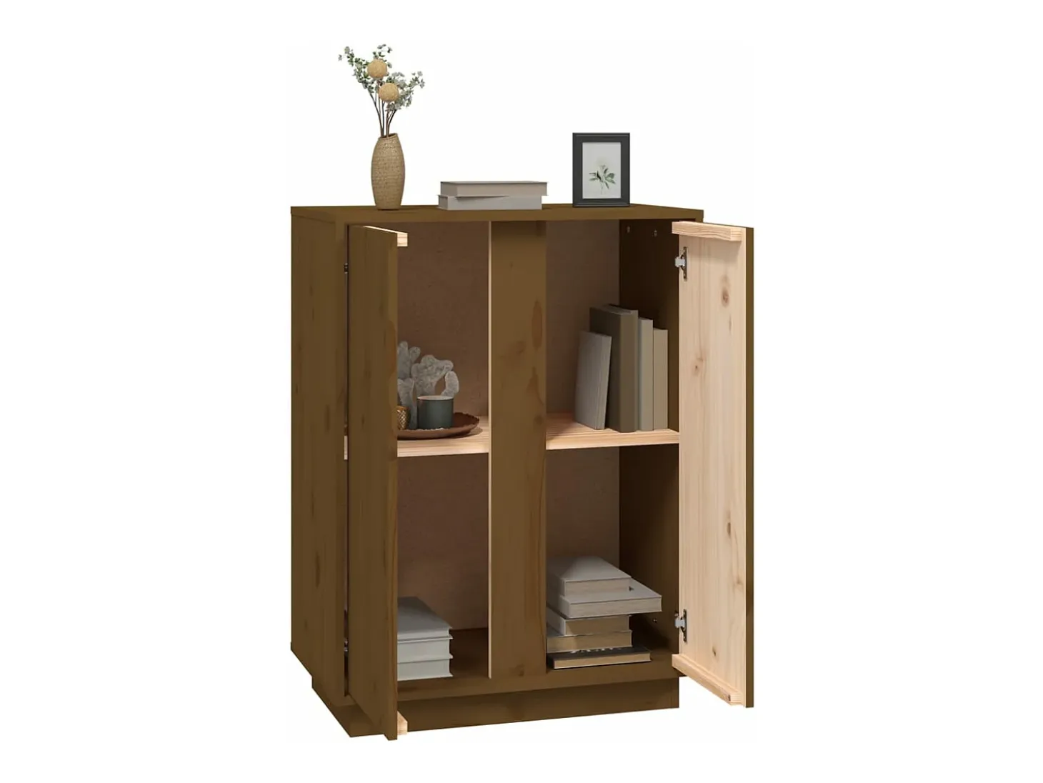 Aparador de madera maciza de pino marrón miel 60x35x80 cm