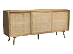 Aparador de madera maciza de mango y caña de ratán con 3 puertas correderas 180 cm ACANGE