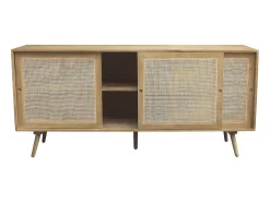 Aparador de madera maciza de mango y caña de ratán con 3 puertas correderas 180 cm ACANGE