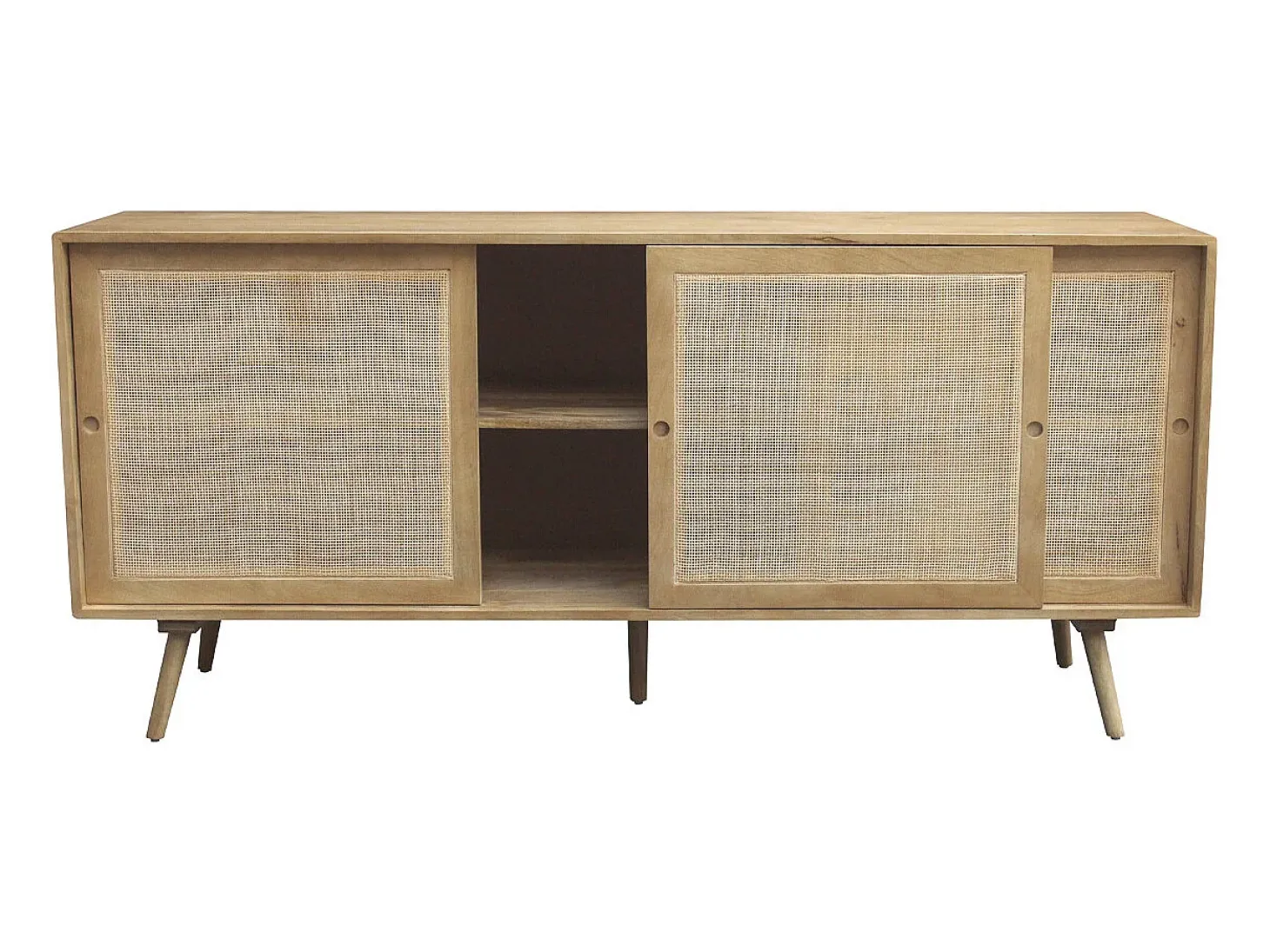 Aparador de madera maciza de mango y caña de ratán con 3 puertas correderas 180 cm ACANGE