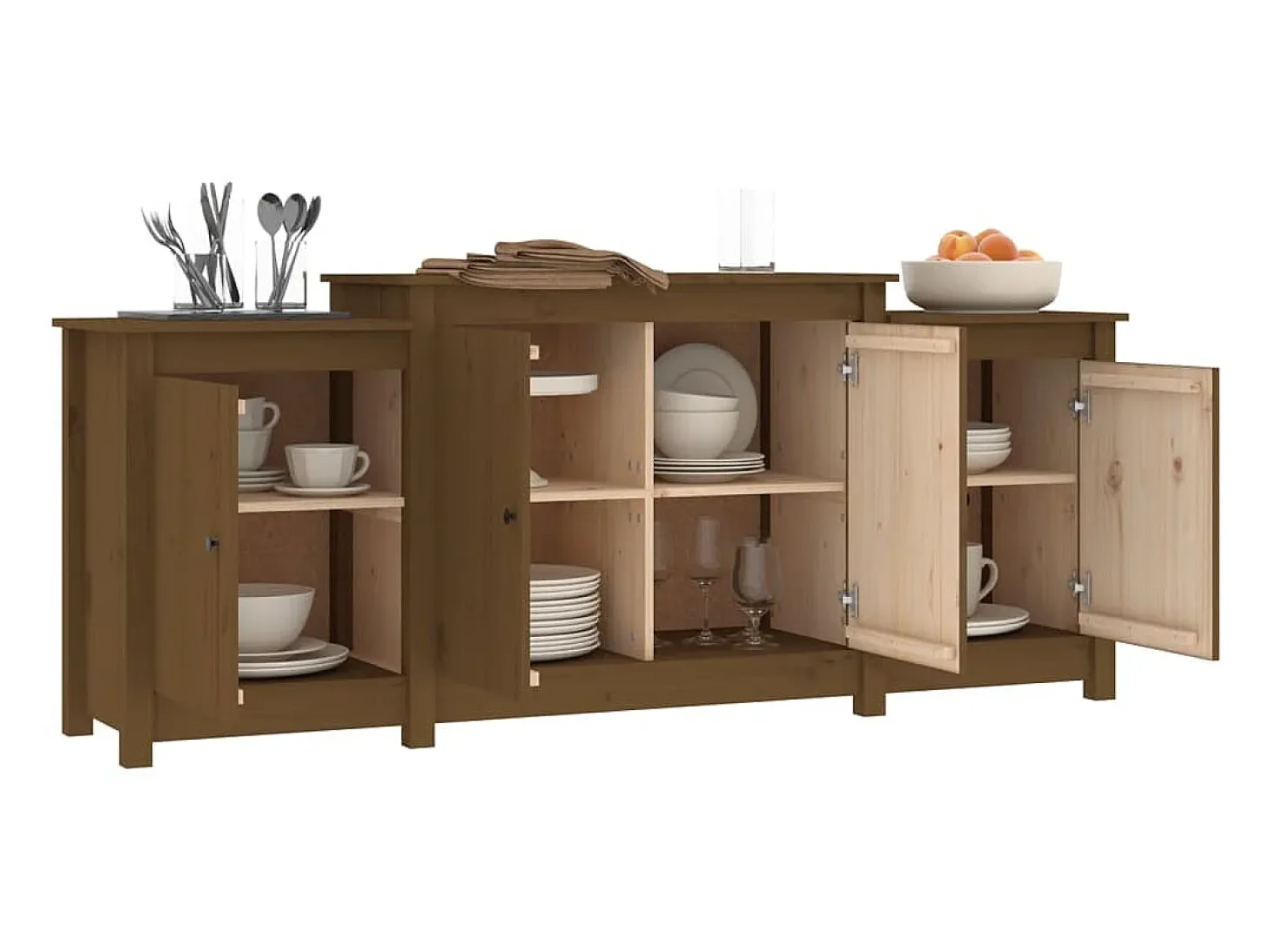 Aparador de madera maciza de pino marrón miel 164x37x68 cm ES84171