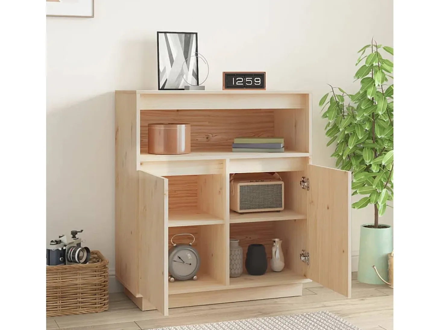 Aparador de madera maciza de pino 70x34x80 cm ES43680