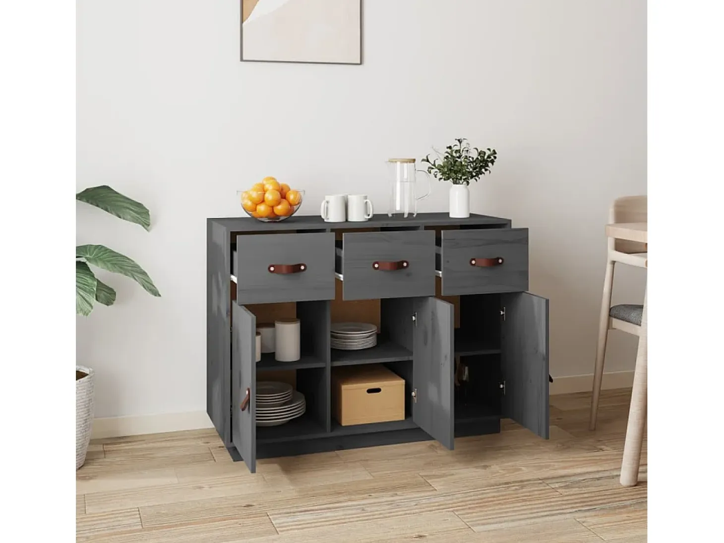 Aparador de madera maciza de pino gris 100x40x75 cm ES89395