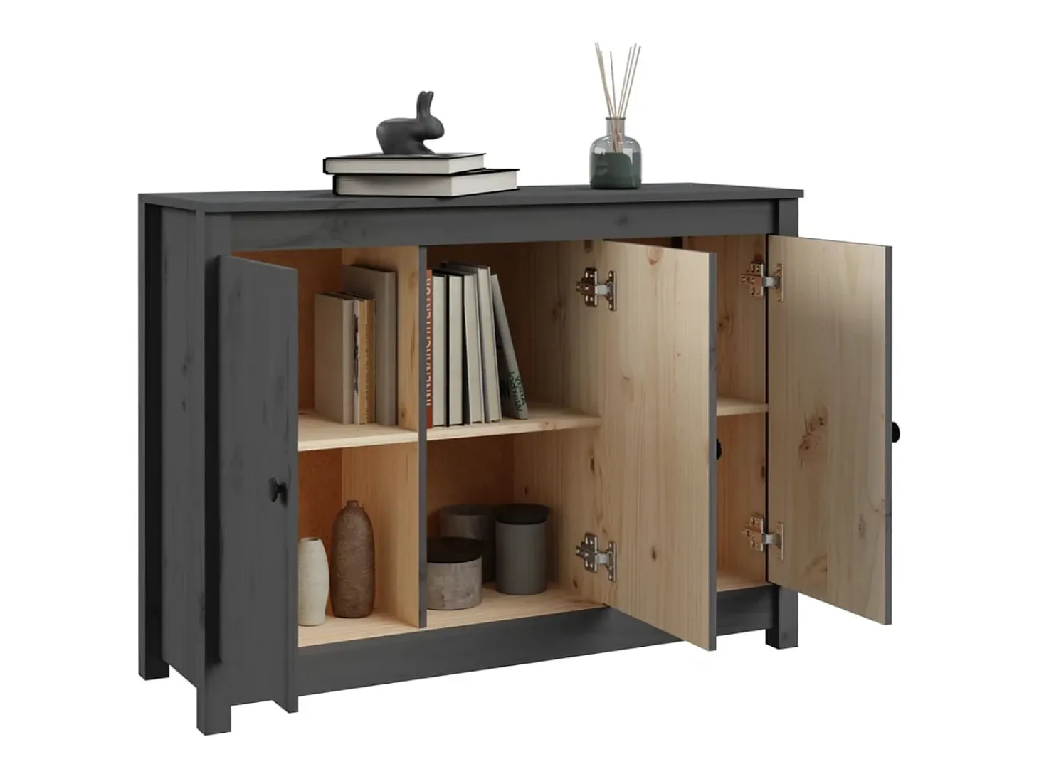 Aparador de madera maciza de pino gris 100x35x74 cm