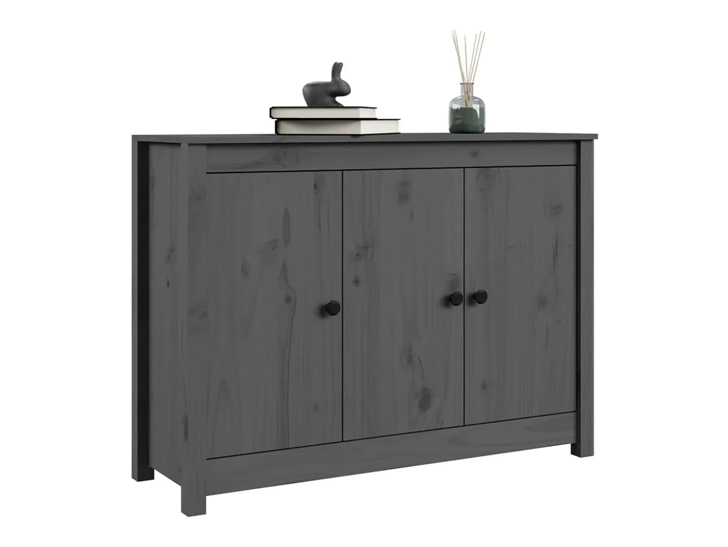 Aparador de madera maciza de pino gris 100x35x74 cm