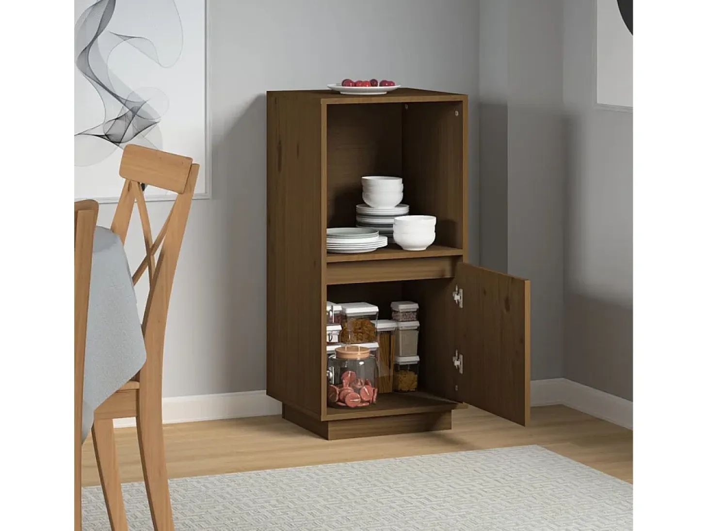 Aparador de madera maciza de pino marrón miel 38x35x80 cm