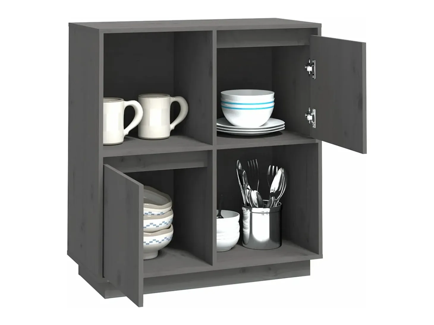 Aparador de madera maciza de pino gris 74x35x80 cm