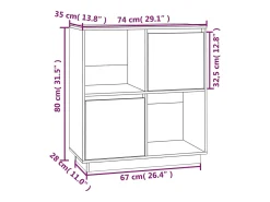 Aparador de madera maciza de pino gris 74x35x80 cm
