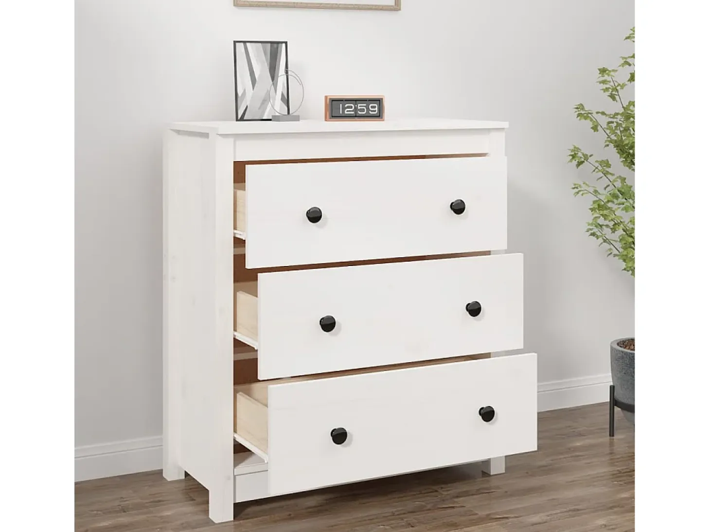 Aparador de madera maciza de pino blanco 70x35x80 cm