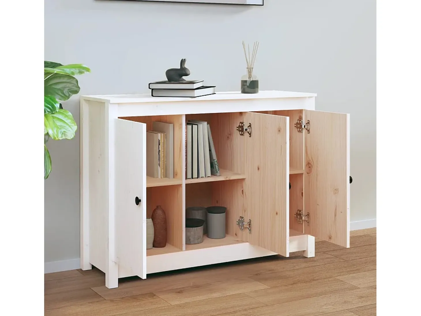 Aparador de madera maciza de pino blanco 100x35x74 cm ES64992