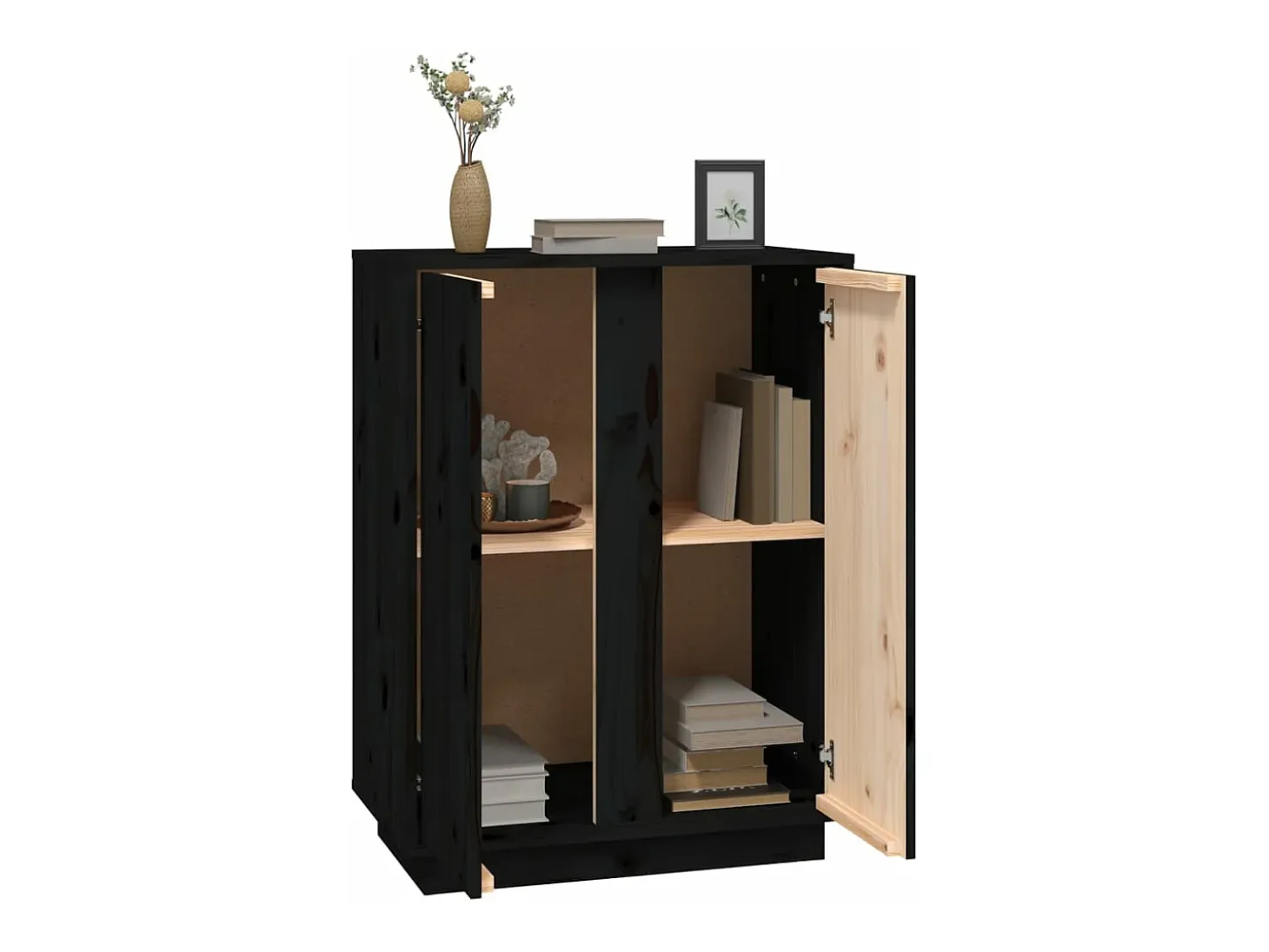 Aparador de madera maciza de pino negro 60x35x80 cm
