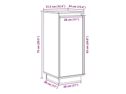 Aparador de madera maciza de pino 31,5x34x75 cm