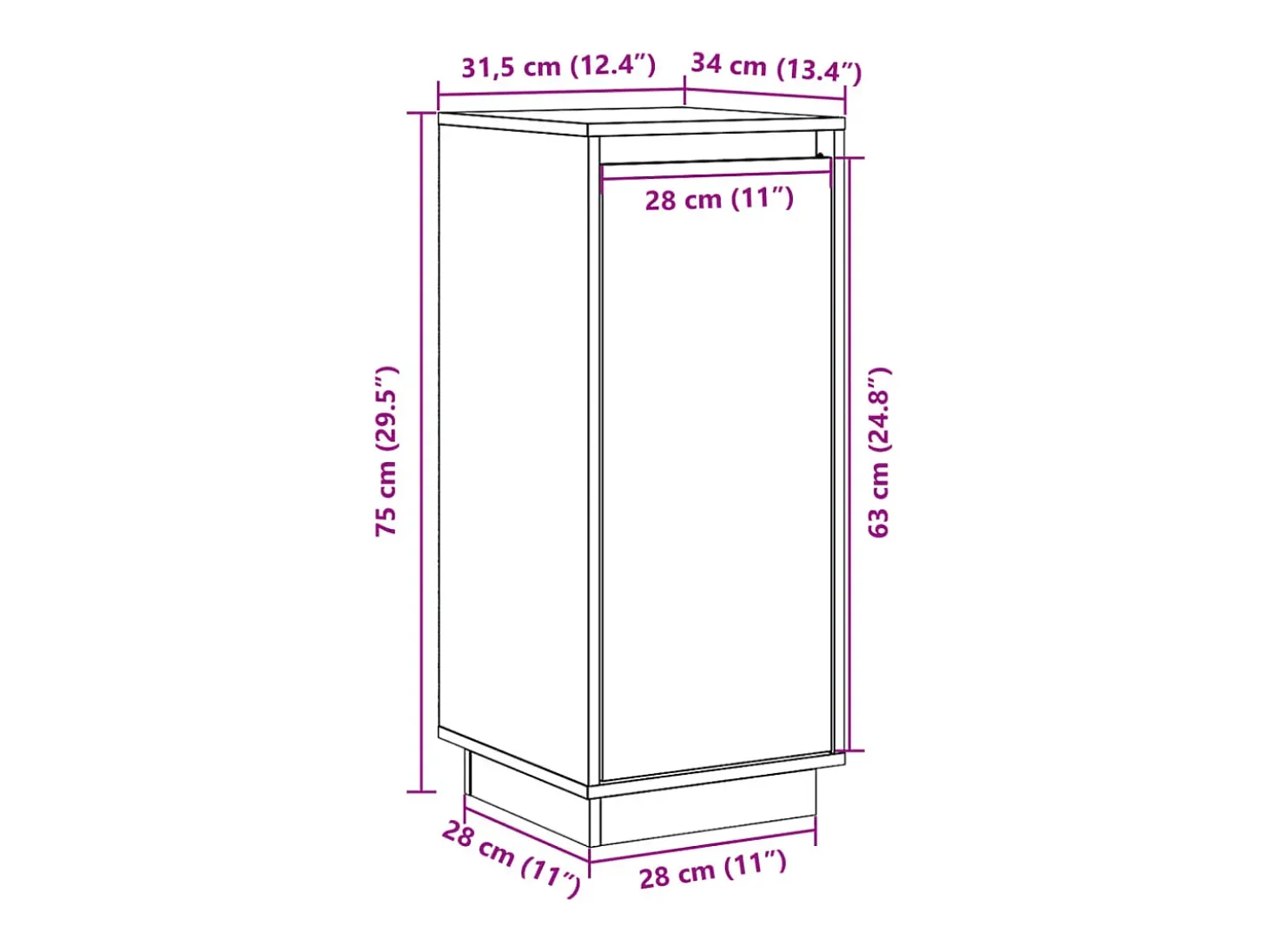 Aparador de madera maciza de pino 31,5x34x75 cm