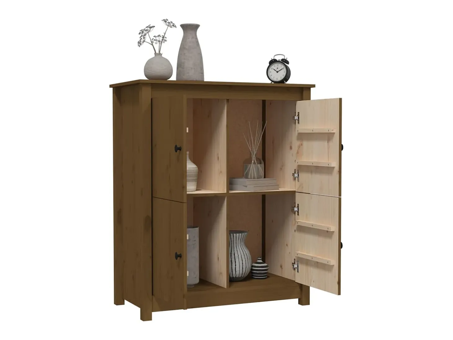 Aparador de madera maciza de pino marrón miel 83x41,5x100 cm