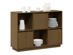 Aparador de madera maciza de pino marrón miel 110,35x35x80 cm
