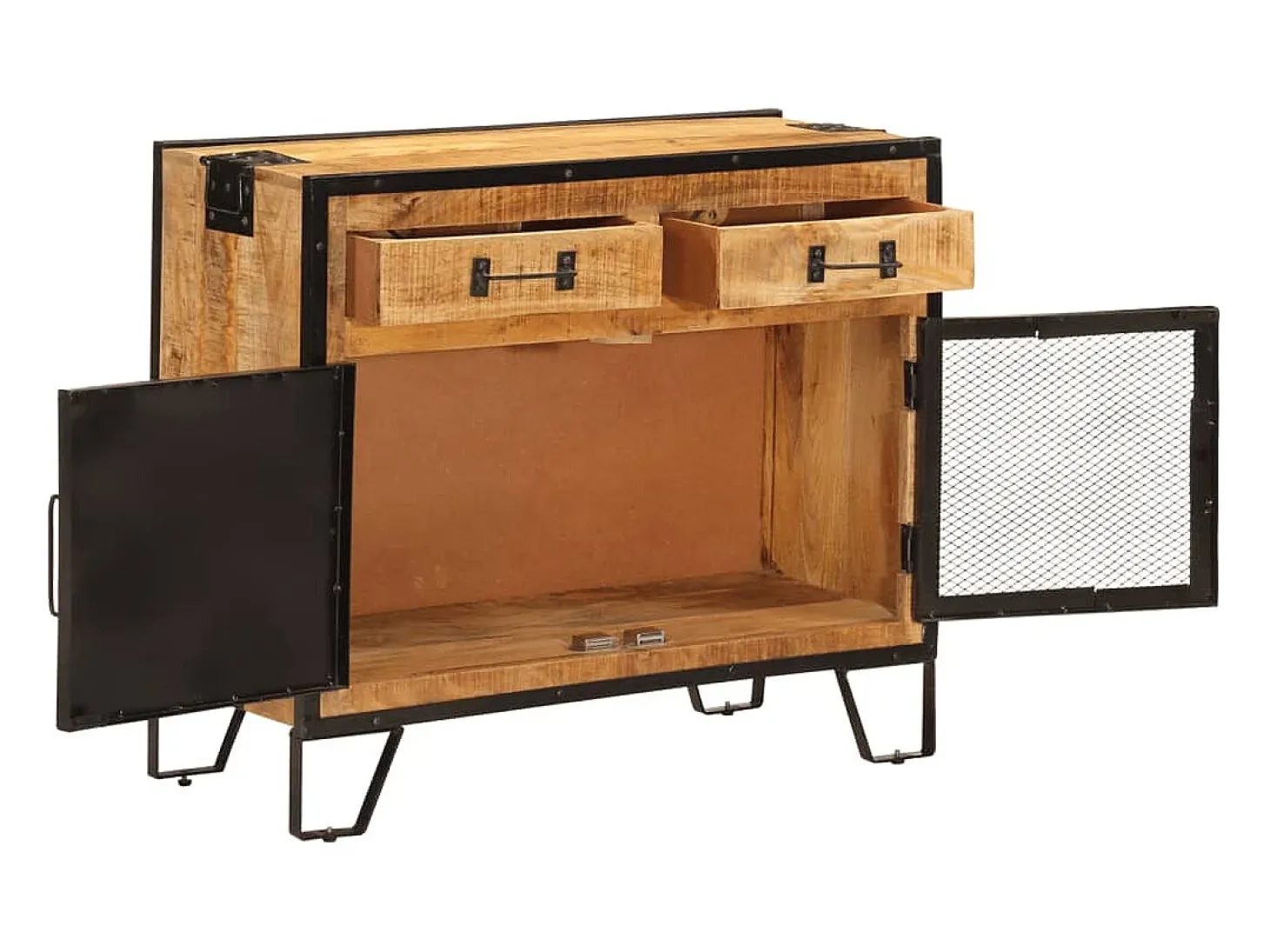 Aparador de madera maciza mango sin tratar y metal 80x31x66 cm