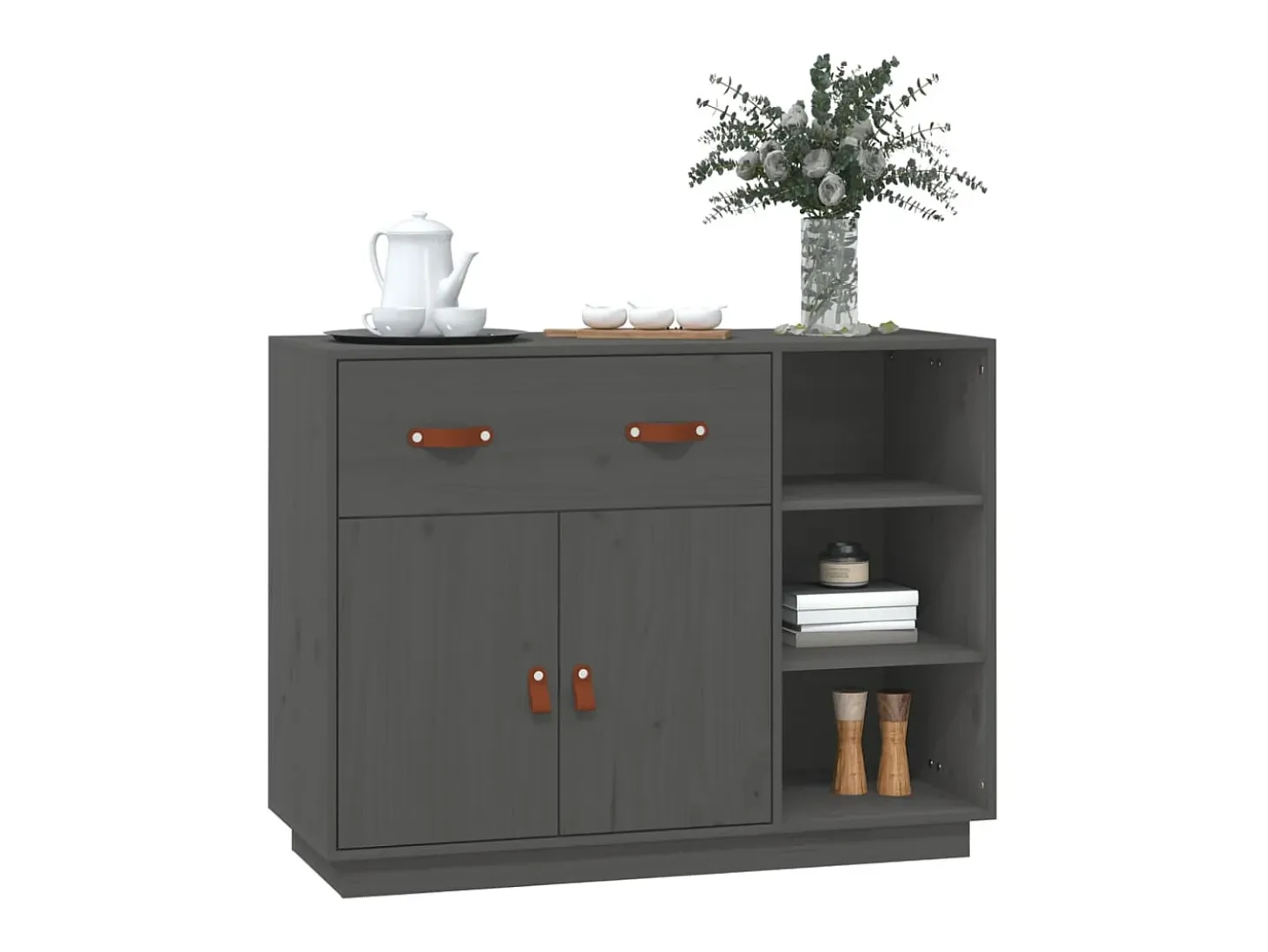 Aparador de madera maciza de pino gris 98,5x40x75 cm ES17544