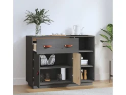Aparador de madera maciza de pino gris 98,5x40x75 cm ES17544