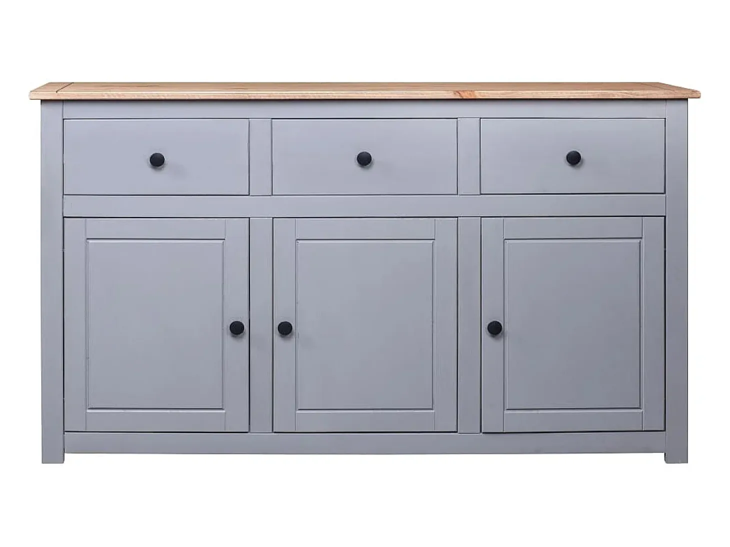 Aparador de madera maciza pino estilo Panamá gris 135x40x80 cm ES47750