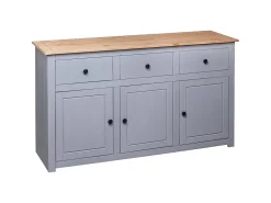 Aparador de madera maciza pino estilo Panamá gris 135x40x80 cm ES47750
