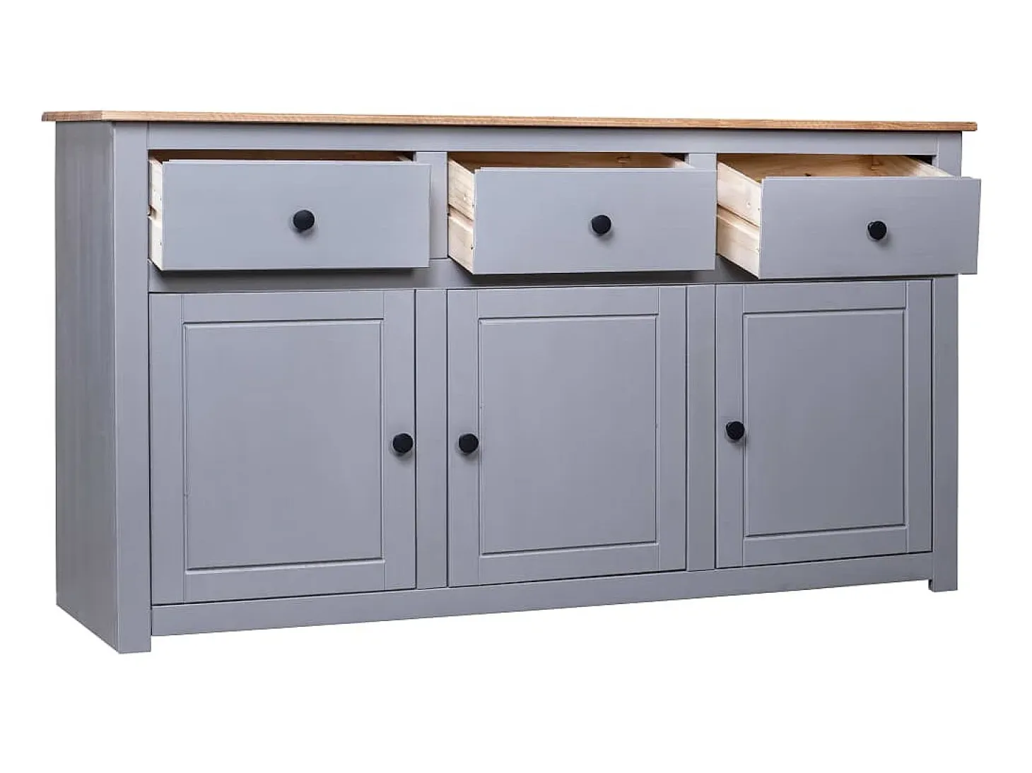 Aparador de madera maciza pino estilo Panamá gris 135x40x80 cm ES47750