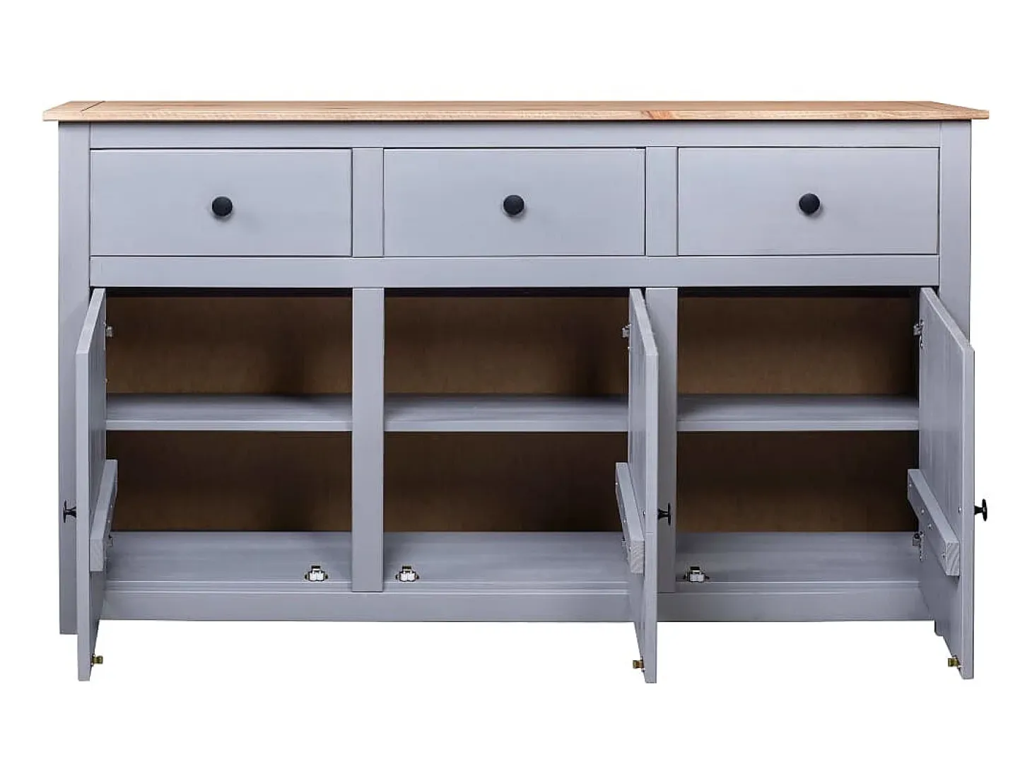 Aparador de madera maciza pino estilo Panamá gris 135x40x80 cm ES47750