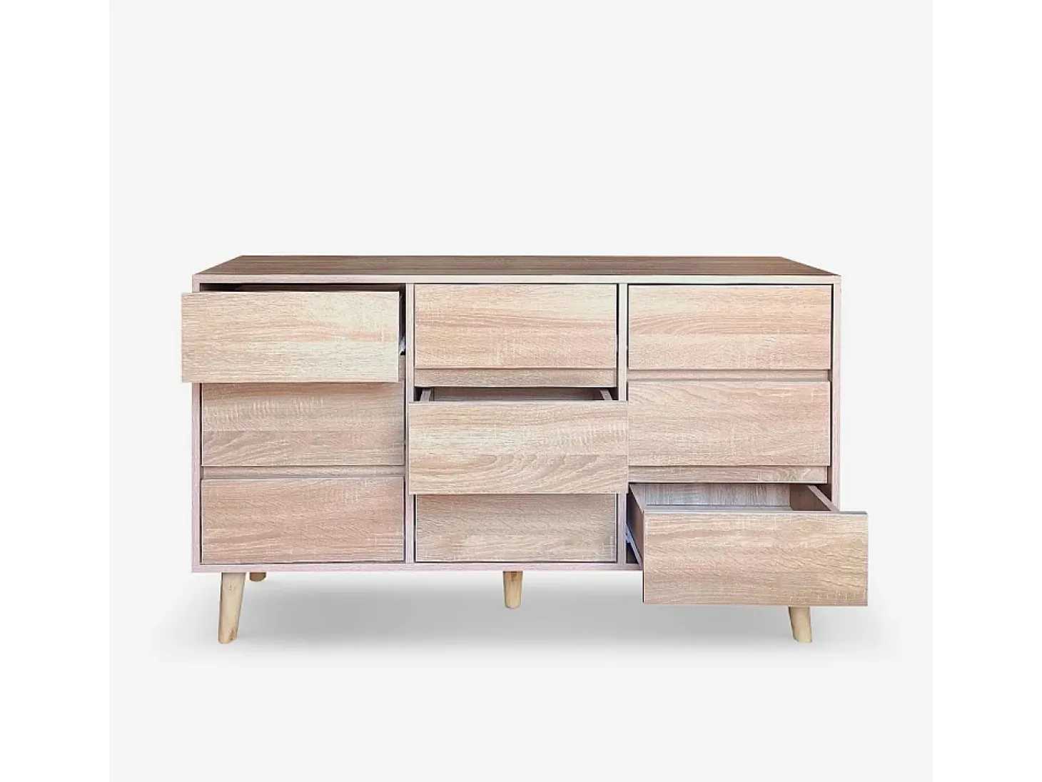 Aparador de madera para salón con 9 cajones 120x40x72cm Vudan
