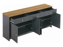 Aparador de madera veteada en gris-negro con 4 puertas y 3 cajones - Madera MDF