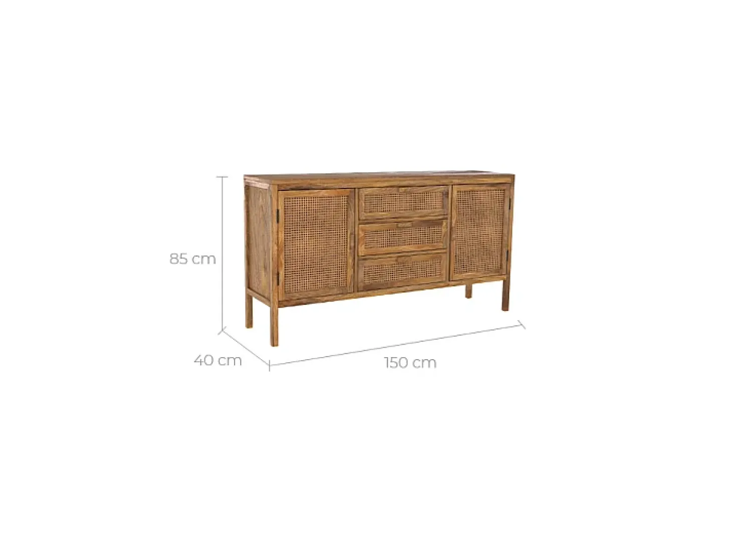 Aparador de madera y caña 2 puertas 3 cajones - Tiki