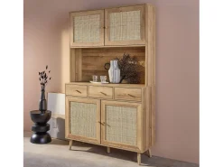 Aparador de madera y caña, 4 puertas y 3 cajones, 110cm natural