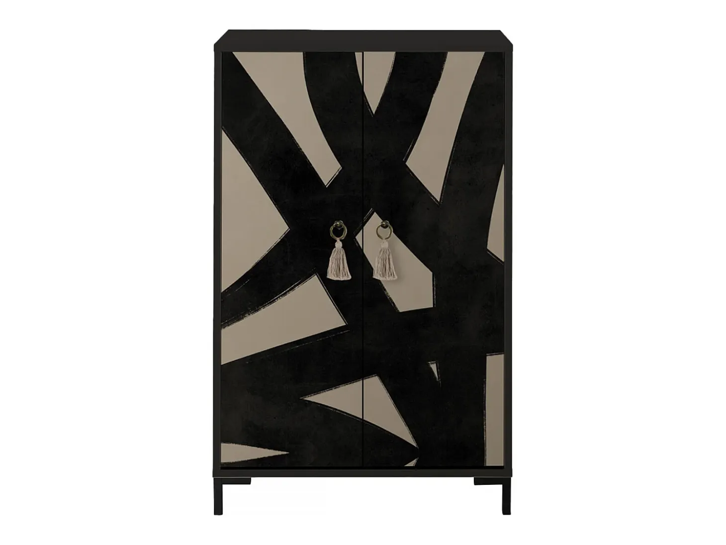 Aparador de MDF con 2 puertas decorativas con motivo gráfico en negro y topo