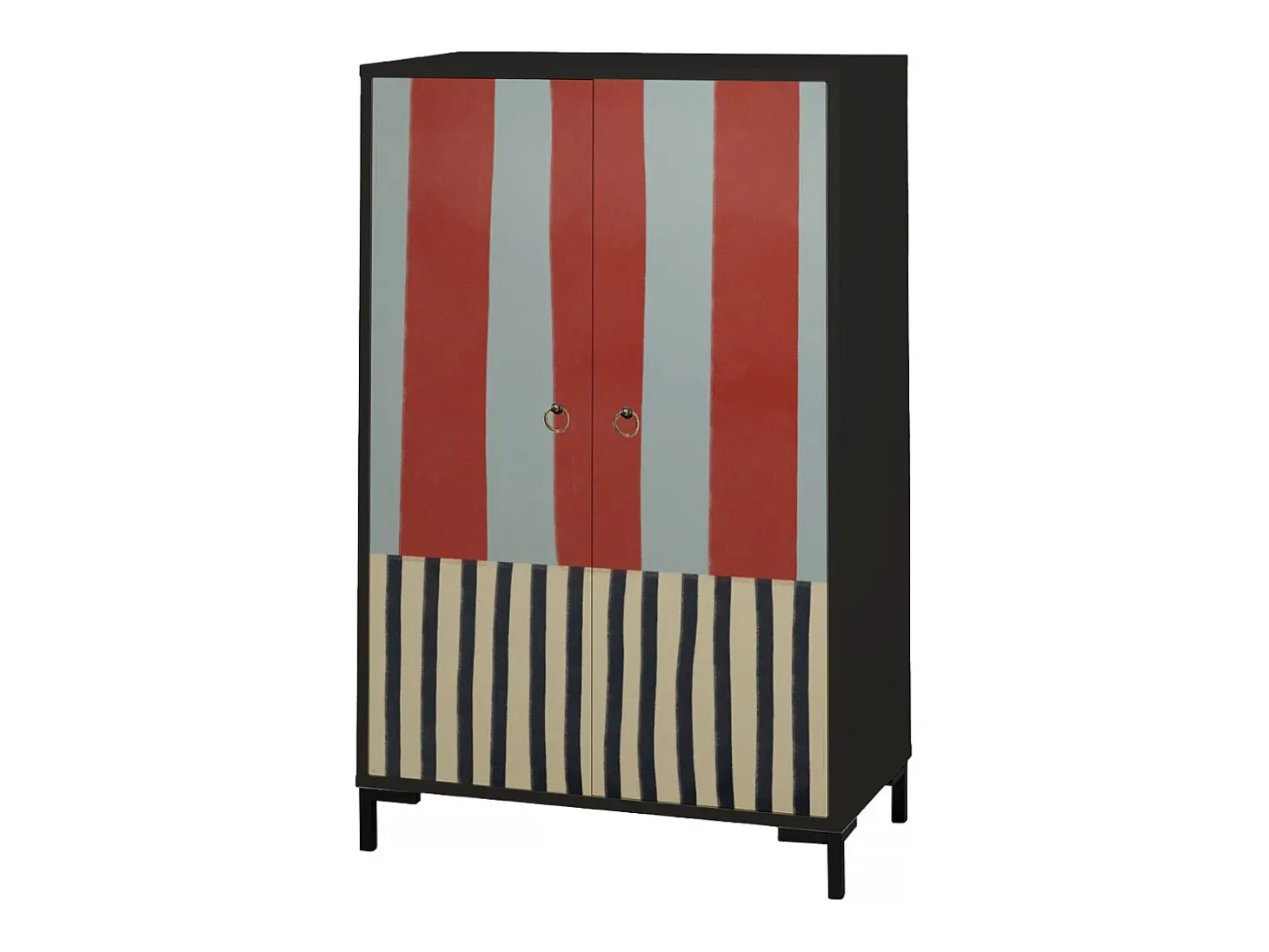 Aparador de MDF con 2 puertas decorativas con motivo de franjas en terracota y gris
