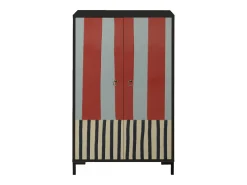 Aparador de MDF con 2 puertas decorativas con motivo de franjas en terracota y gris
