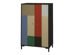 Aparador de MDF con 2 puertas decorativas con bloques en color teja, beige, azul y verde