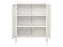 Aparador de metal con puertas de cristal acero vidrio templado 102 x 80 x 40 cm blanco 03_0006607