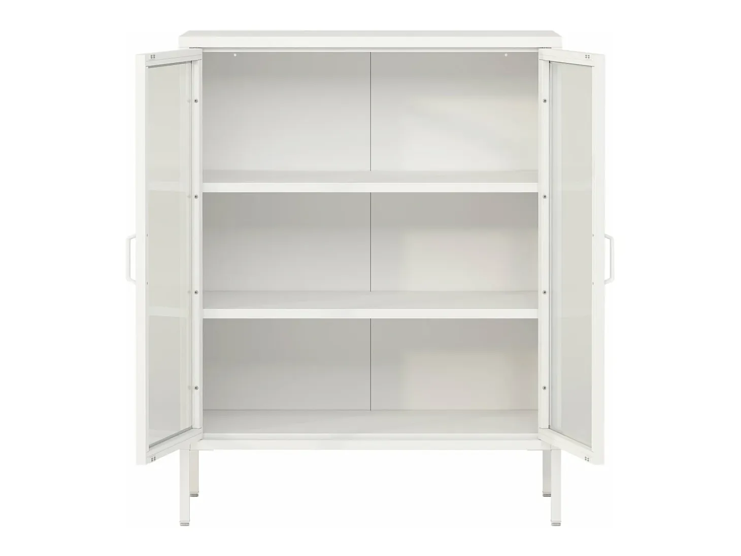 Aparador de metal con puertas de cristal acero vidrio templado 102 x 80 x 40 cm blanco 03_0006607
