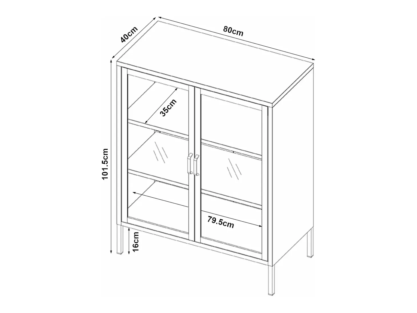 Aparador de metal con puertas de cristal acero vidrio templado 102 x 80 x 40 cm blanco 03_0006607