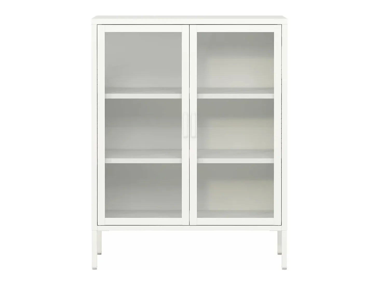 Aparador de metal con puertas de cristal acero vidrio templado 102 x 80 x 40 cm blanco 03_0006607