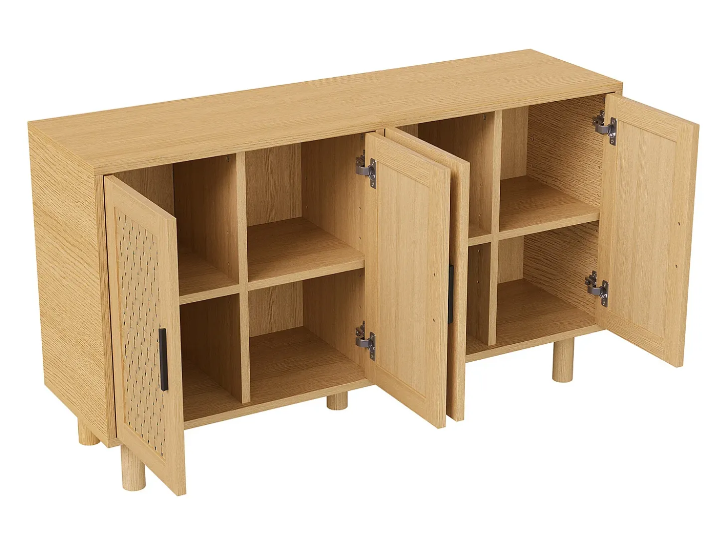Aparador de mimbre con 4 puertas y estantes regulables - 80 x 40 x 140 cm - Roble