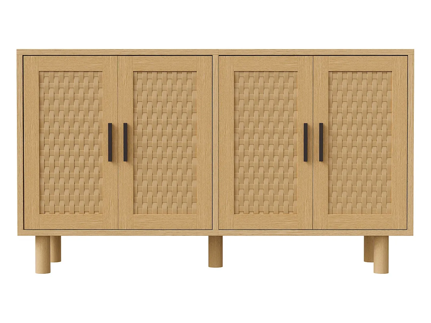 Aparador de mimbre con 4 puertas y estantes regulables - 80 x 40 x 140 cm - Roble