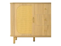 Aparador de ratán con cajones, con patas de metal imitación madera, diseño curvo, 140 x 40 x 80 cm