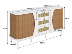 Aparador de ratán con cajones - 3 cajones y 2 puertas - tapa curva - 140 x 40 x 76 cm